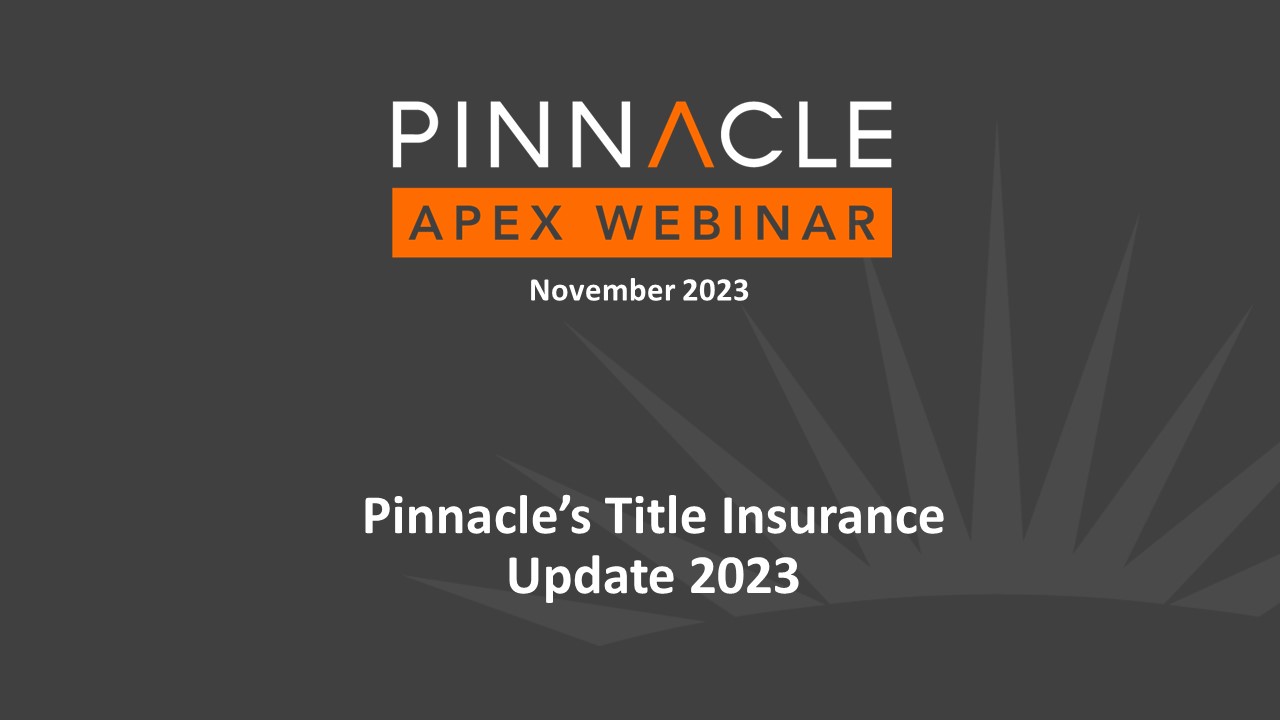 Title slide: Pinnacle's Title Insurance Update