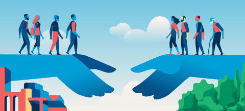 Illustration of hands reaching out to form a bridge.